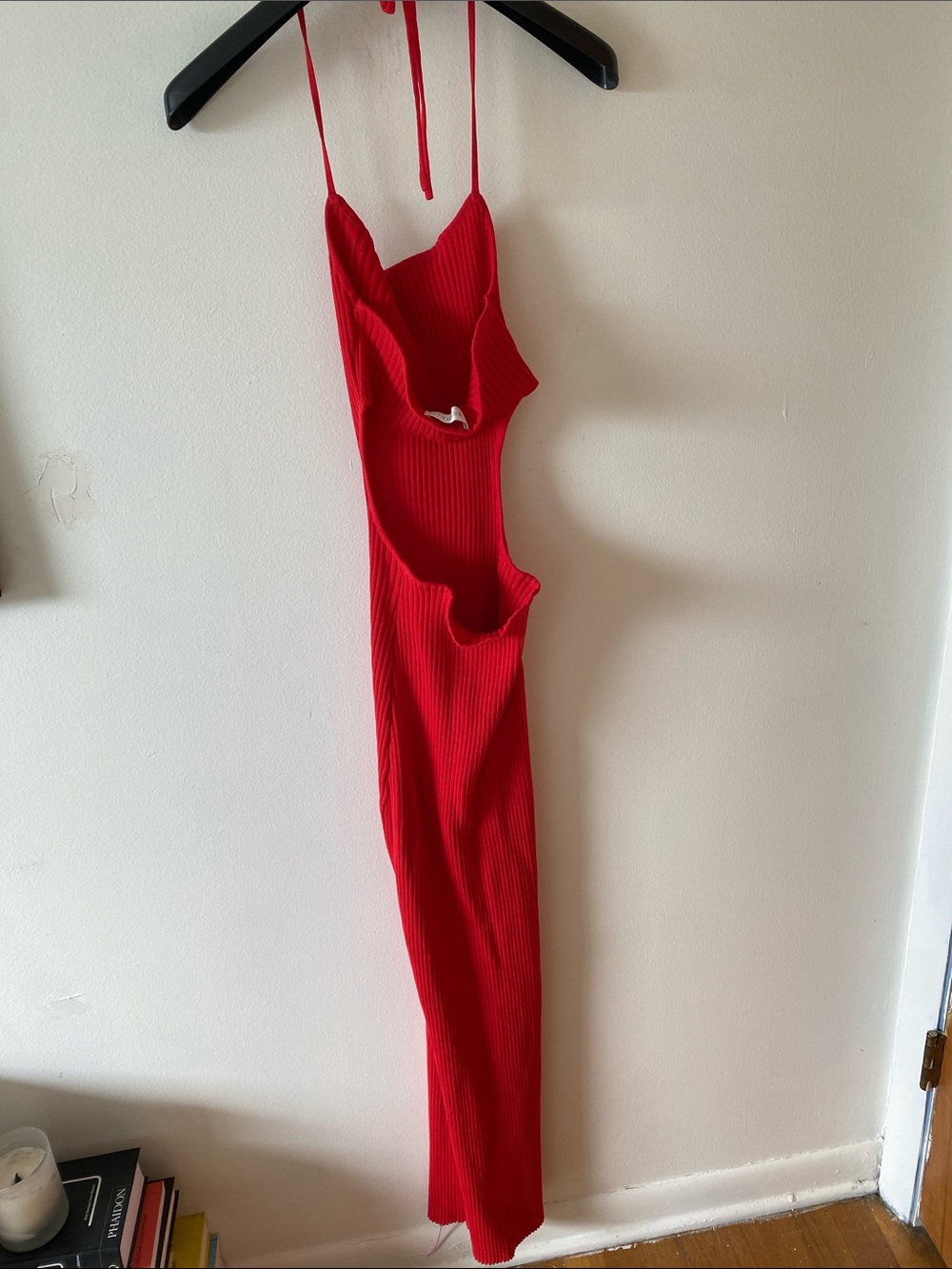 Meshki Red Ribbed Morgan Halter-Back Maxi Dress - Picture 7 of 9